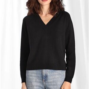 Minnie Rose women’s sweater cashmere pre-shrunken v-neck black size XS black